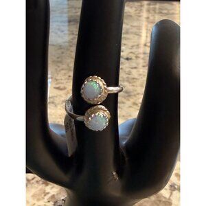 Nwt Navajo Handmade Sterling Silver Adj bypass Ring Opal Cabochons Esther White